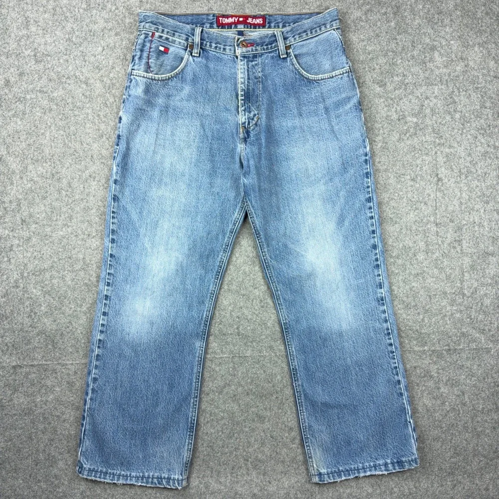 VTG Tommy Jeans Denim Mens 34x30 Light Wash Straight Leg 90s Y2K Made in Mexico